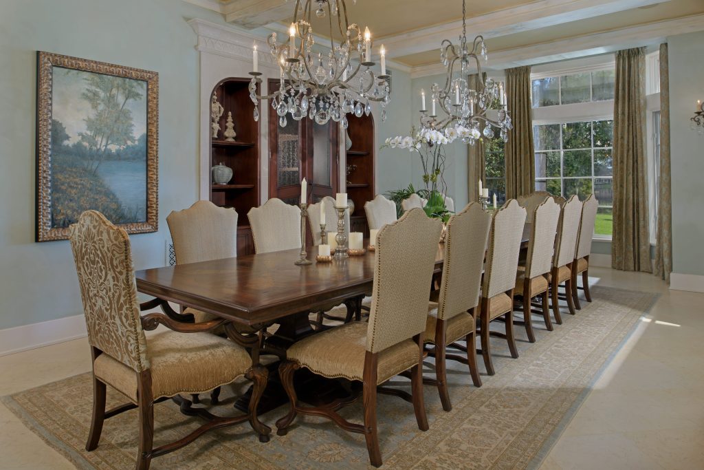 formal dining Lakeside Tudor Revival project by splending home design